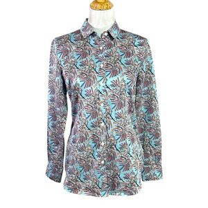 Brooks Brothers Women’s Fitted Button Down Floral Top size 8 in Light Blue Multi